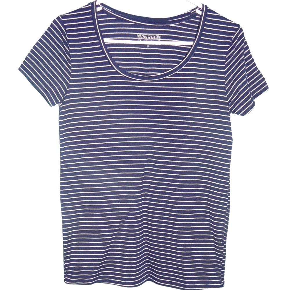 Mudd women’s medium navy blue white striped relaxed everyday tee